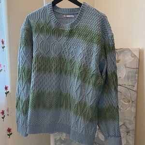 Zara Men's Sweater in Blue and Green